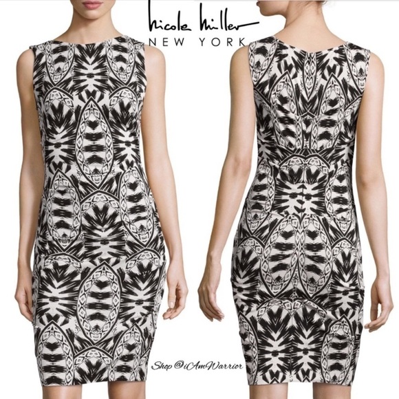 Nicole Miller NWT geo print ruched bodycon dress  *shop@iAmWarrior - Picture 2 of 8